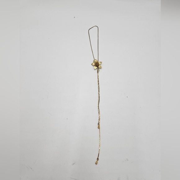 Vintage Gold Tone Rose Figural Lariat Slider Necklace Bolo Chain - Picture 2 of 3